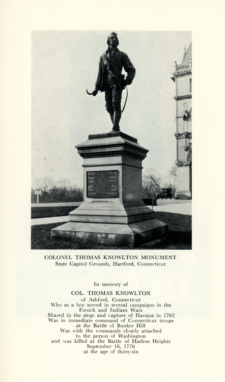 Colonel Thomas Knowlton Monument: State Capitol Grounds, Hartford Connecticut
